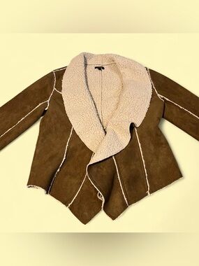 Apt. 9 Brown Faux-Suede Teddy Lined Open-Front Jacket